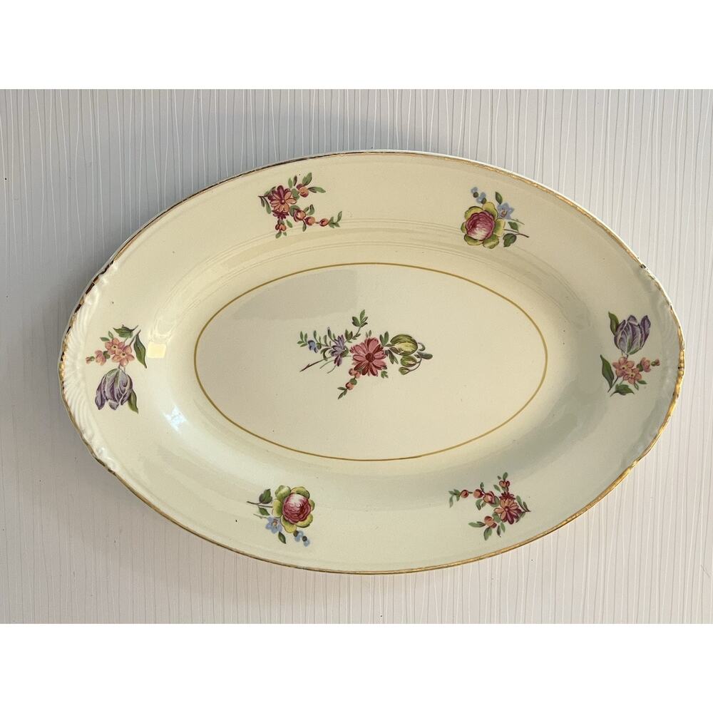 Household Institute Oval Serving Dish Priscilla USA Eggshell Nautilus 9x6”